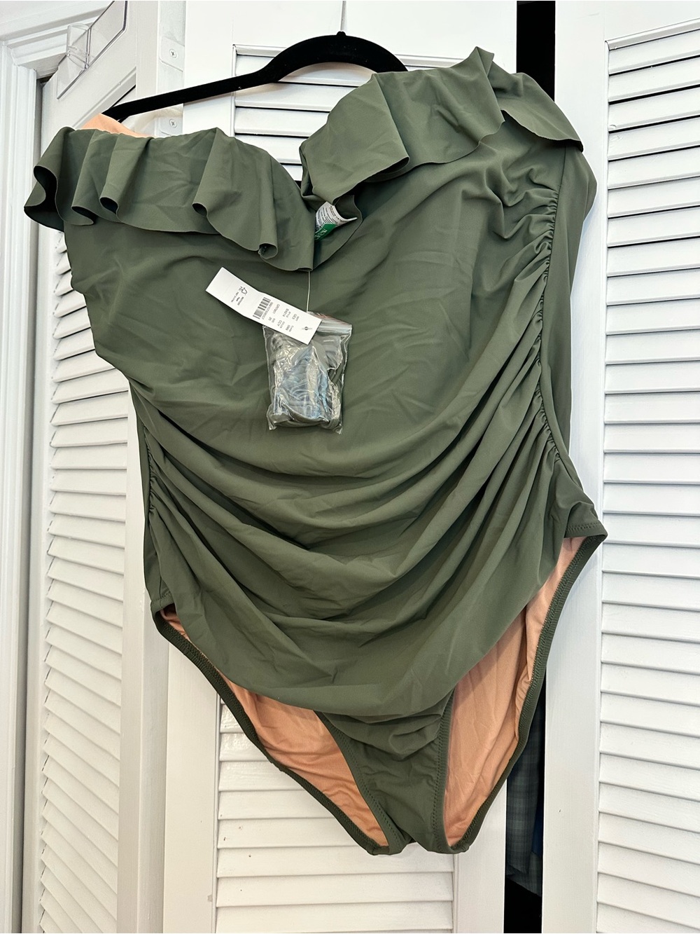J Crew Olive Green Ruffled One-Piece Swimsuit